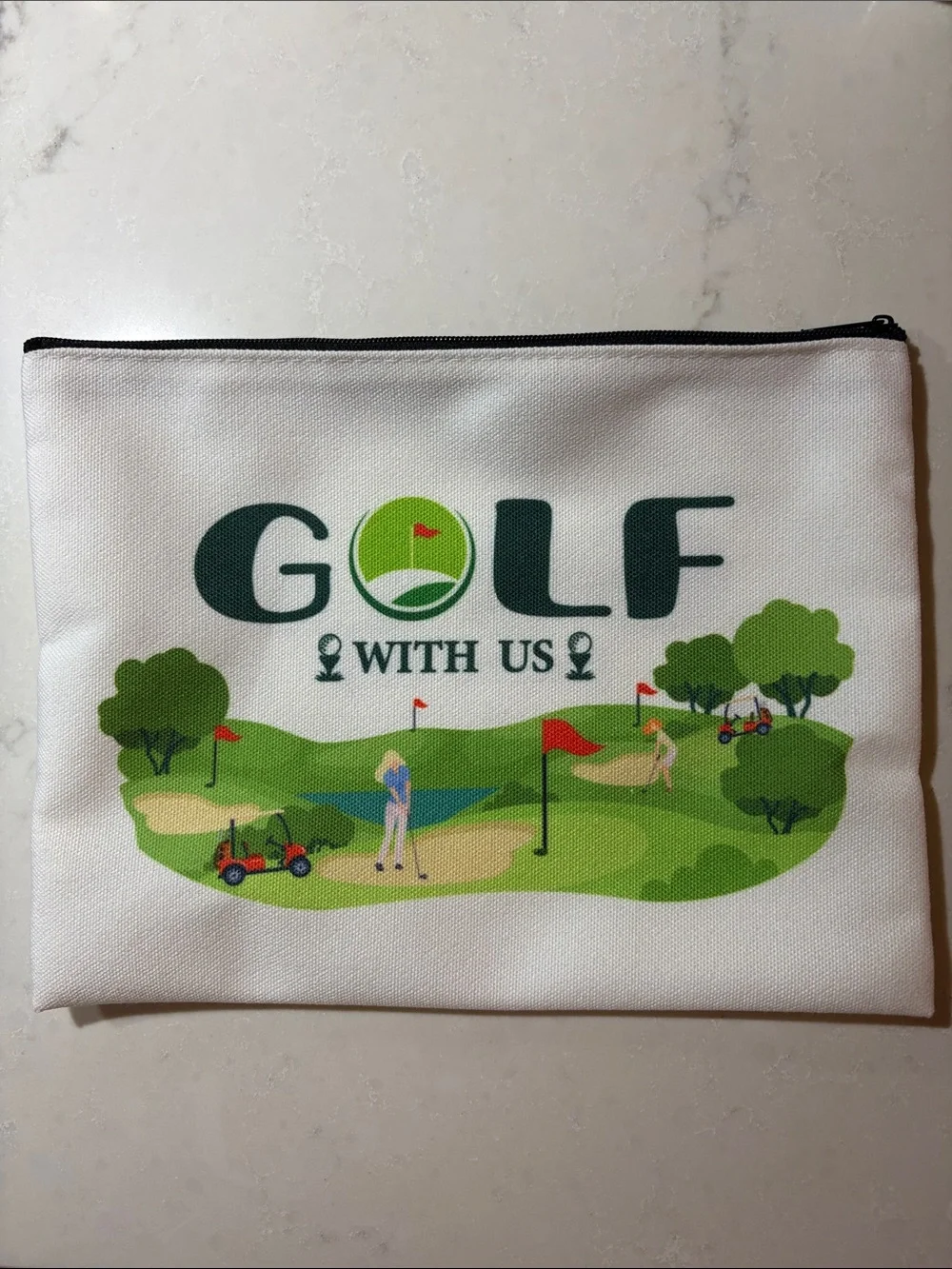 Golf Graphic White Canvas Travel Pouch